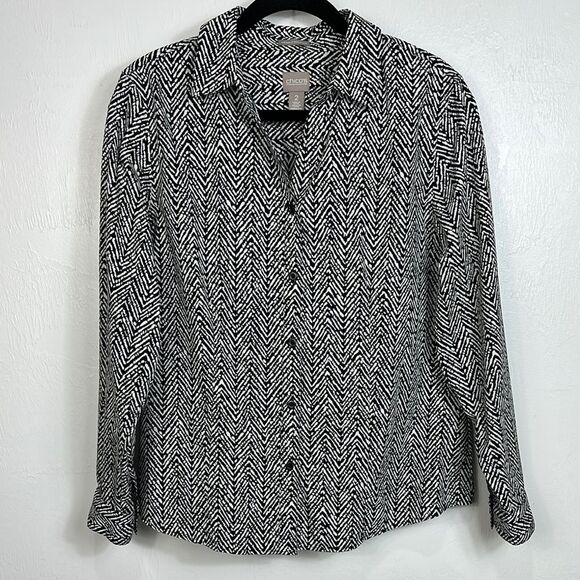Chico’s Cotton Chevron Print Wrinkle Resistant Button Down Shirt Size L - Picture 1 of 12